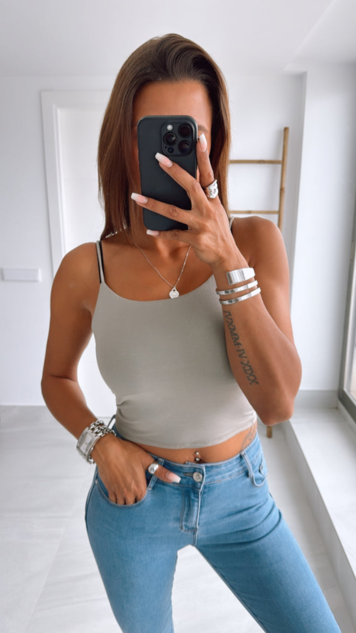 mittellang geschnittenes Top / taupe Art. 9772