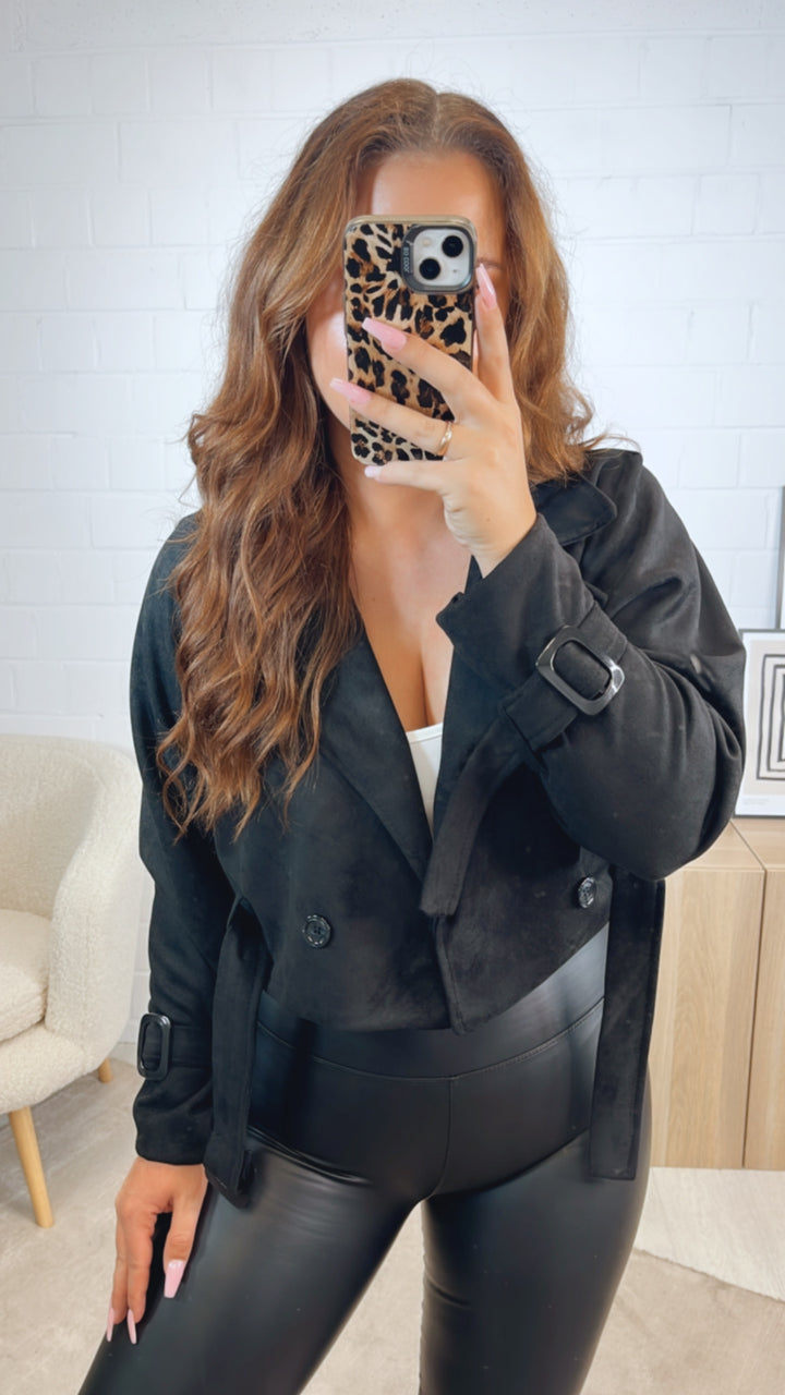VELOURS kurze Trenchcoat Jacke / schwarz Art. 12601