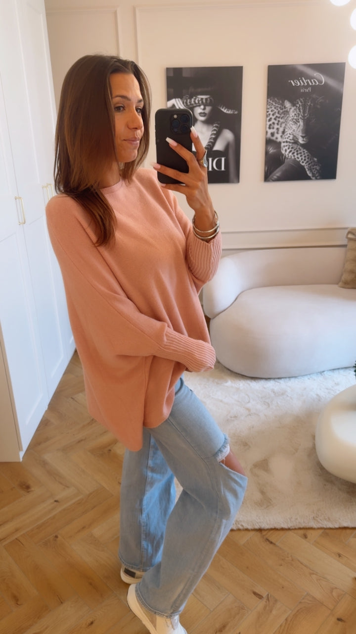 ultra weicher Pullover mit Fledermausärmeln / Puder rosa  Art. 9029
