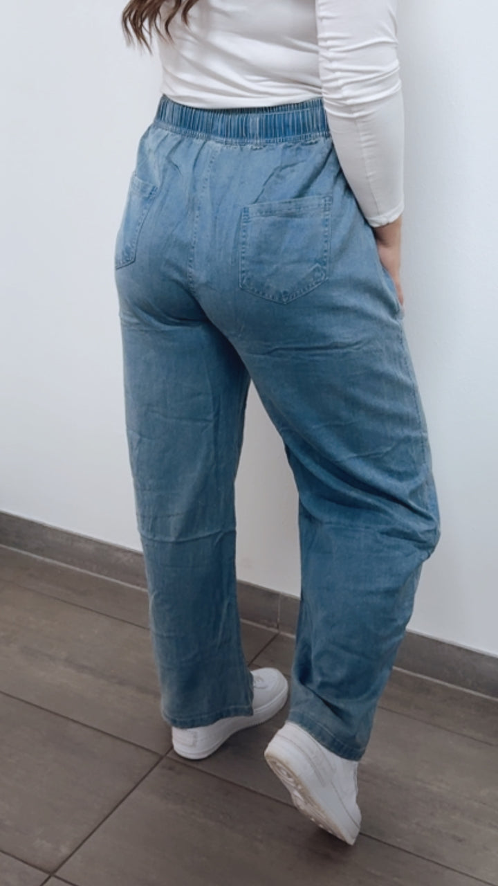 Lyocell - Viskose - Mix Hose im Denim Look / verwaschenes blau Art. 14618
