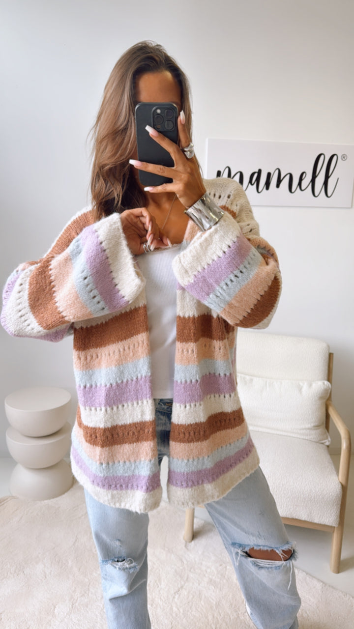 offener Cardigan mit Loch Strick Muster / creme - camel - nude - hell blau - flieder Art. 10943