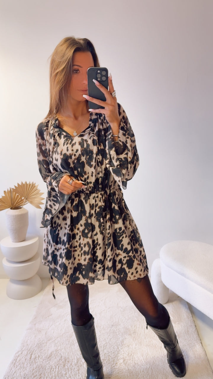 leichtes Kleid im ausgefallenen Muster / schwarz - creme - braun Art. 13184