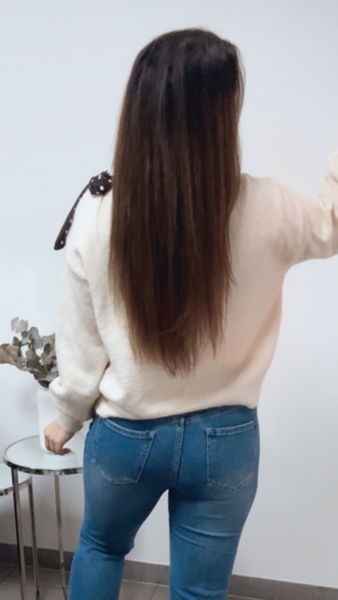 ONE SHOULDER Pullover, Punkte Schleife / wollweiss creme Art. 13816