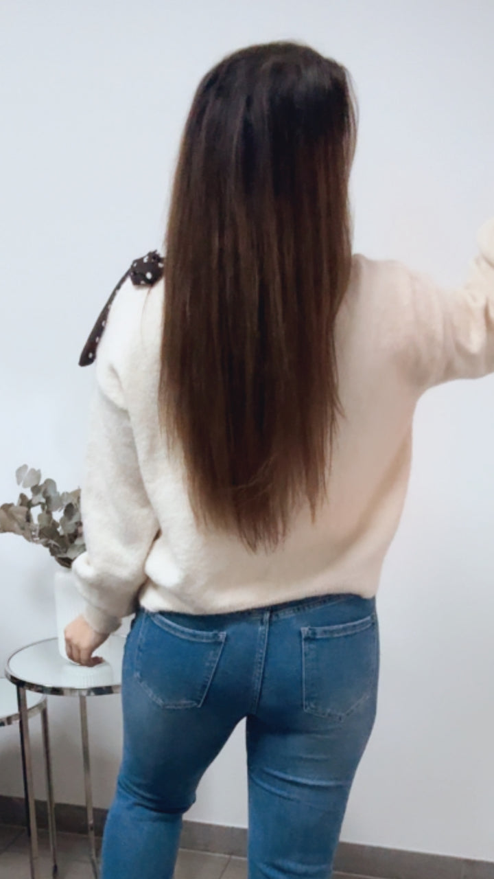 ONE SHOULDER Pullover, Punkte Schleife / wollweiss creme Art. 13816