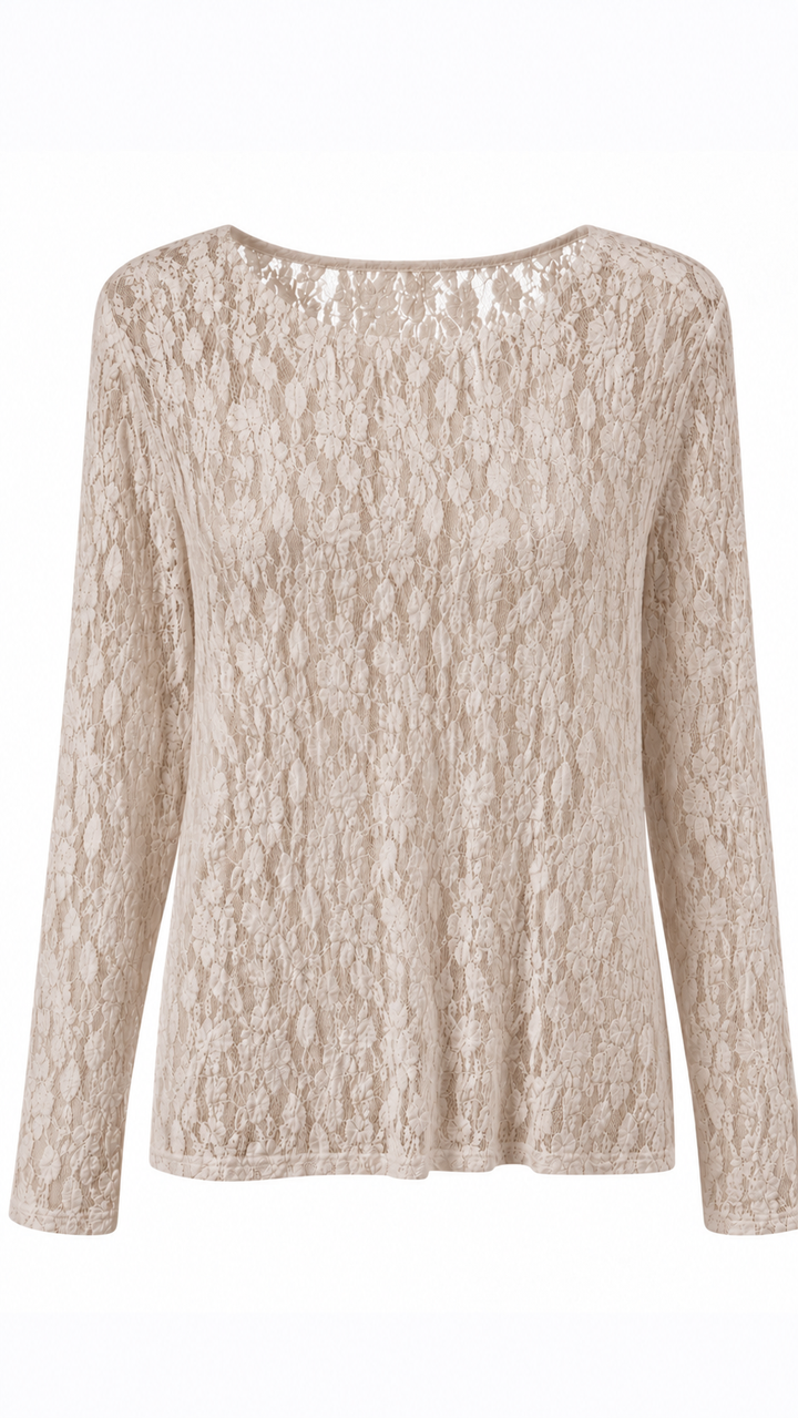 feste SPITZE transparentes Langarm Oberteil / beige Art. 14391