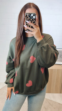 Sweater mit Herzen / khaki - beere Art. 10830