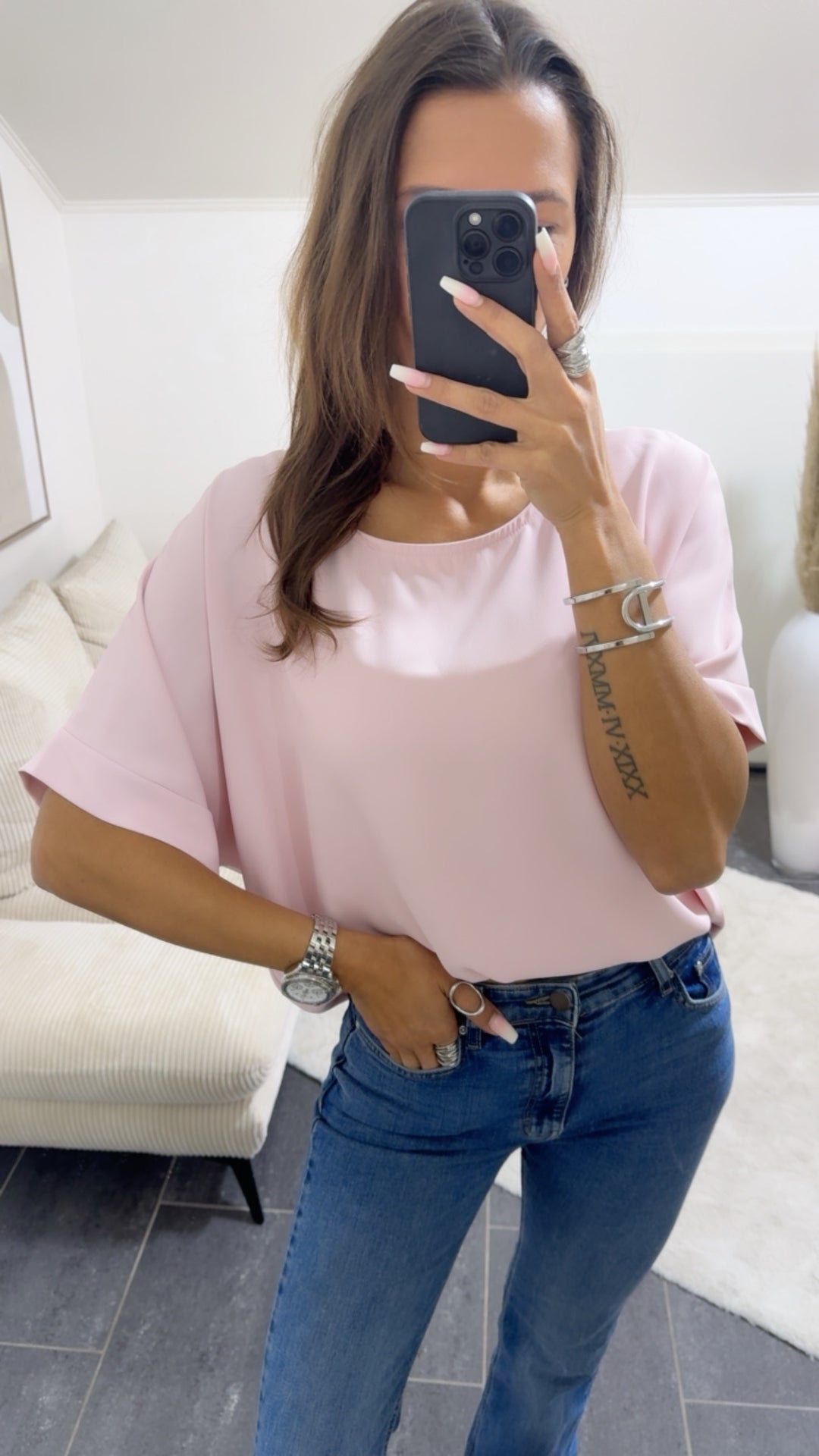 Locker geschnittene oversize Bluse / zart rosa Art.14794