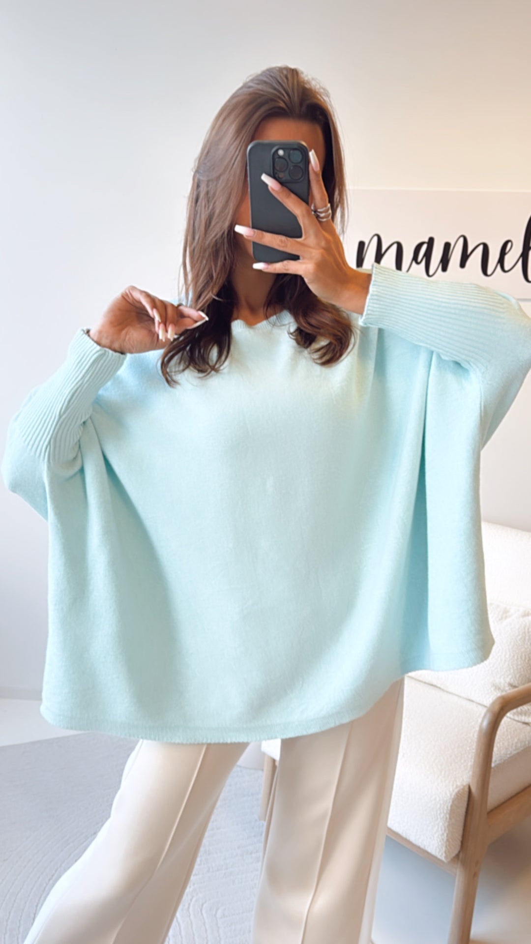 ultra weicher Pullover mit Fledermausärmeln / aqua Art. 8472