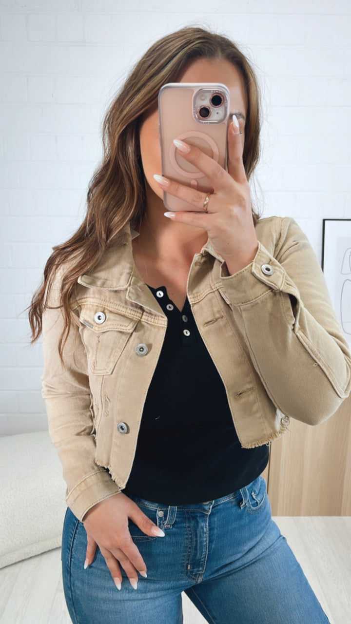 Crop Jeansjacke mit used - Elementen / sand Art. 9522