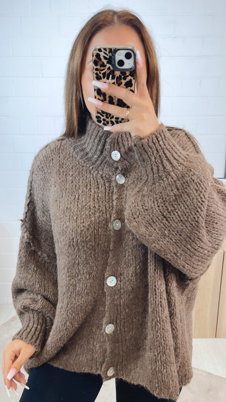 PERLMUTT KNÖPFE Kuschel Cardigan / braun meliert Art. 12363