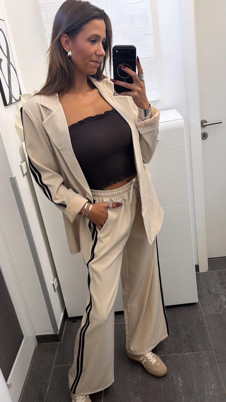 Set aus Blazer und Hose mit Streifen / beige - schwarz Art.16303