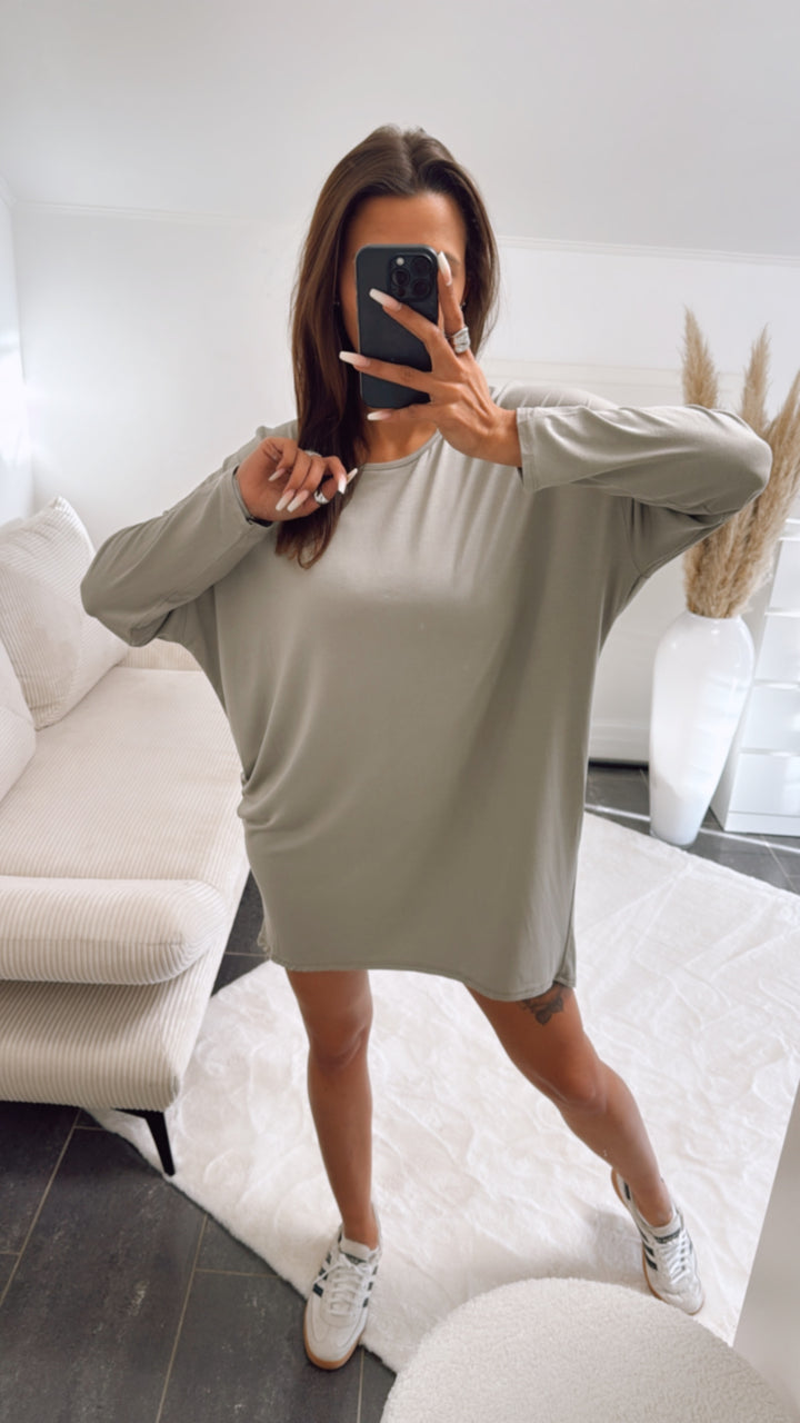 leichtes Kleid / langes Oberteil mit Fledermausärmeln / taupe Art. 9302