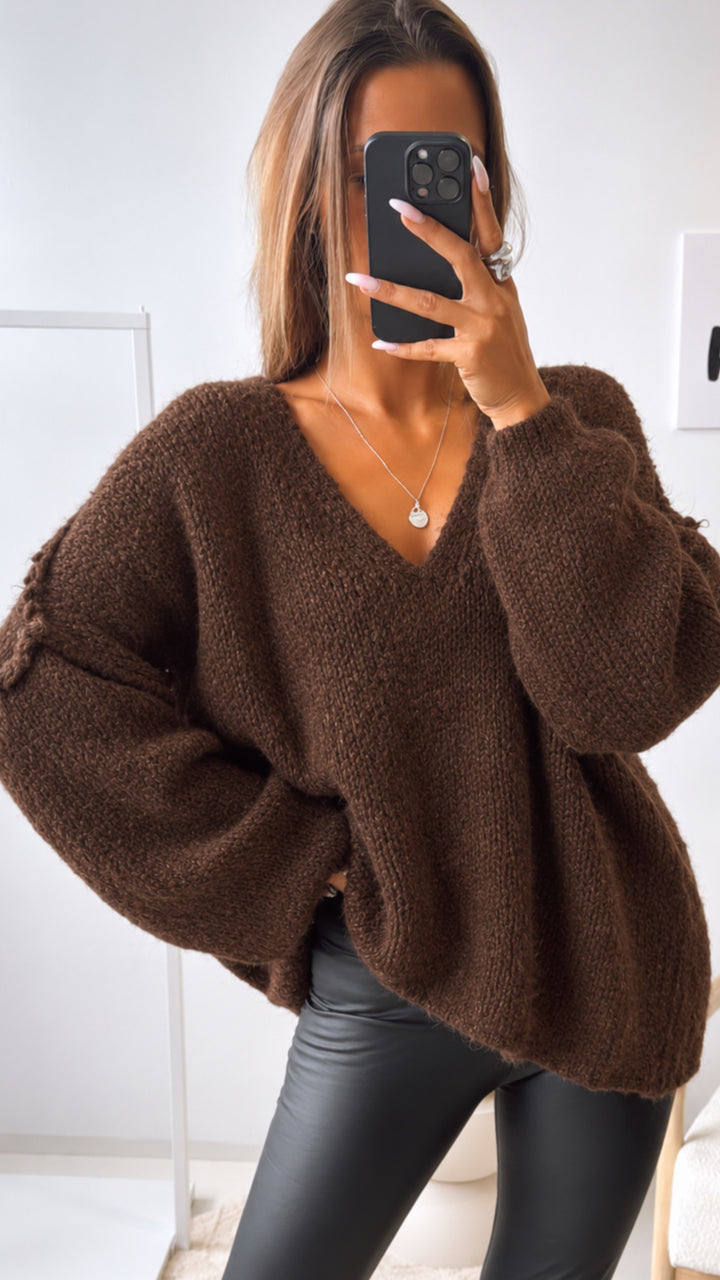 Kuscheliger Oversize - Pullover V-Ausschnitt / schoko braun Art. 16607