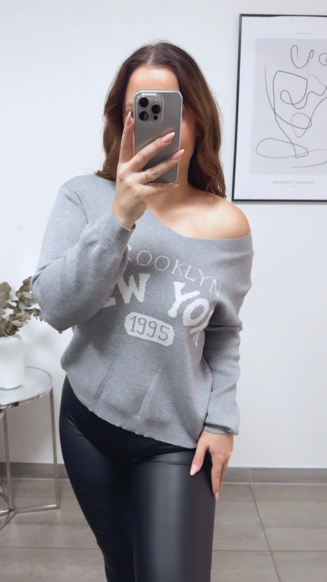 weicher Strick Pullover " New York " / hell grau - weiss Art. 13143