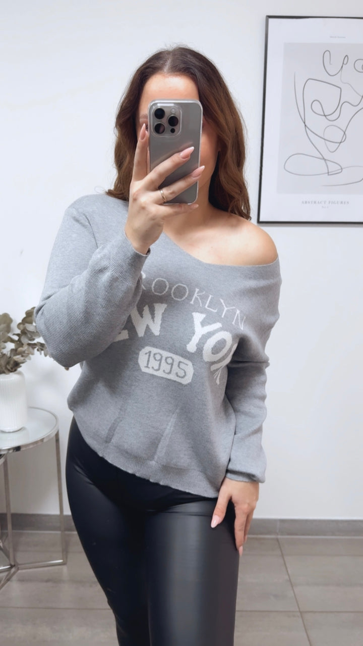 weicher Strick Pullover " New York " / hell grau - weiss Art. 13143