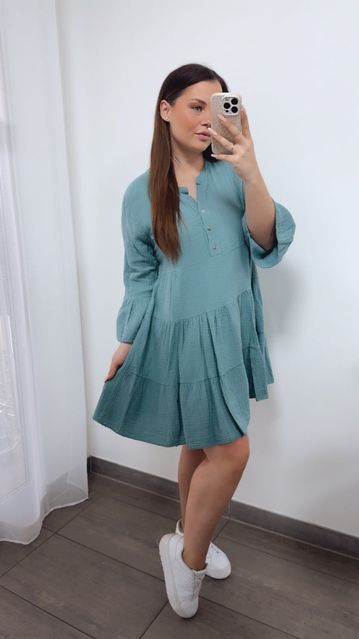 Musselin Kleid / Tunika / light petrol Art. 14464