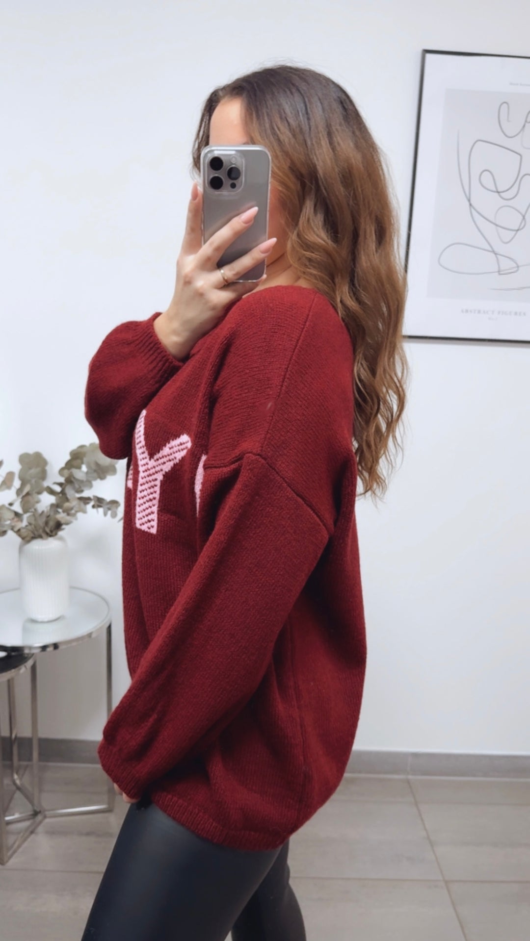 Strick Pullover " HEY ! " / bordeaux rot - pink Art. 13152