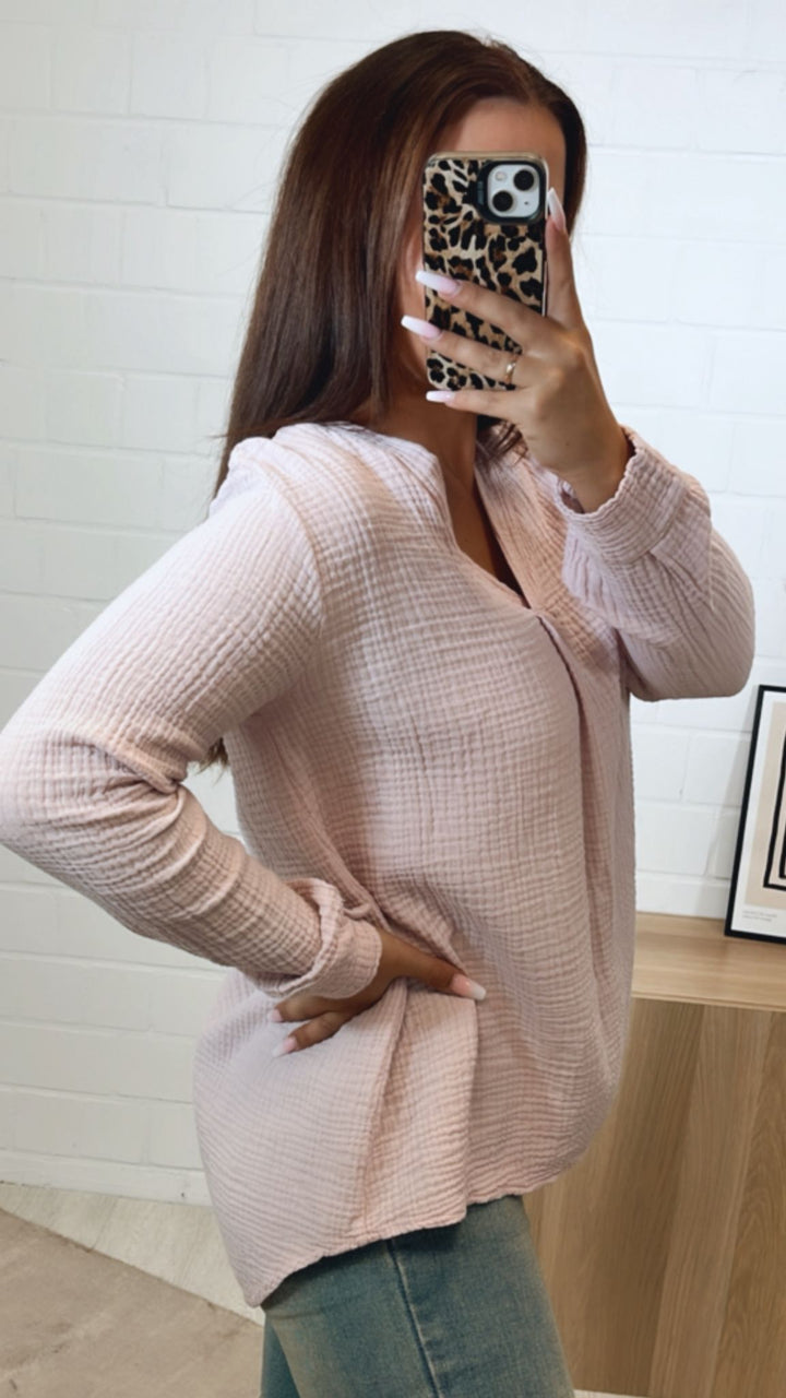 Musselin Bluse ohne Knöpfe / puder rosa Art. 10446