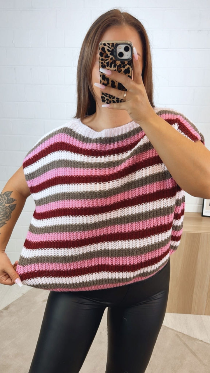 Strickpullunder im Farbmix / bordeaux - weiß - schlamm - pink Art.122352