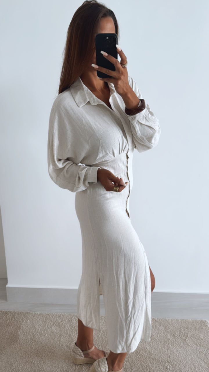 (Maxi-) Leinen Mix Kleid / helles beige Art. 11021