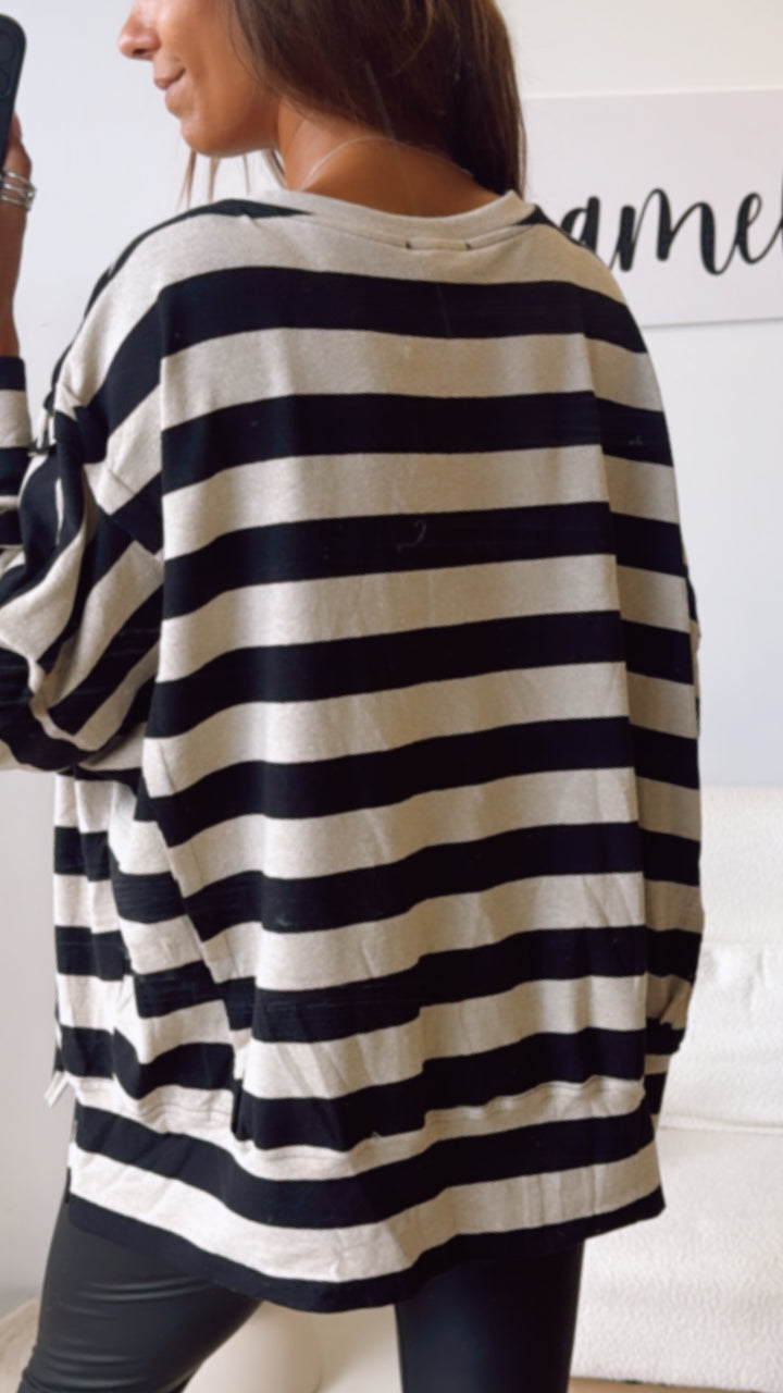 STREIFEN Sweater, Ziernähte / schwarz - beige Art.122324