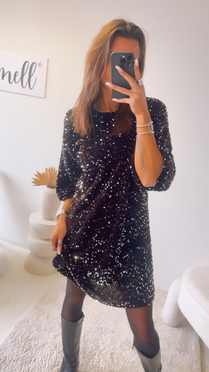 Festtags Kleid mit Struktur und Pailletten / braun - silber Art. 13187