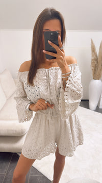 Blumen Spitzen Jumpsuit / beige Art. 9556