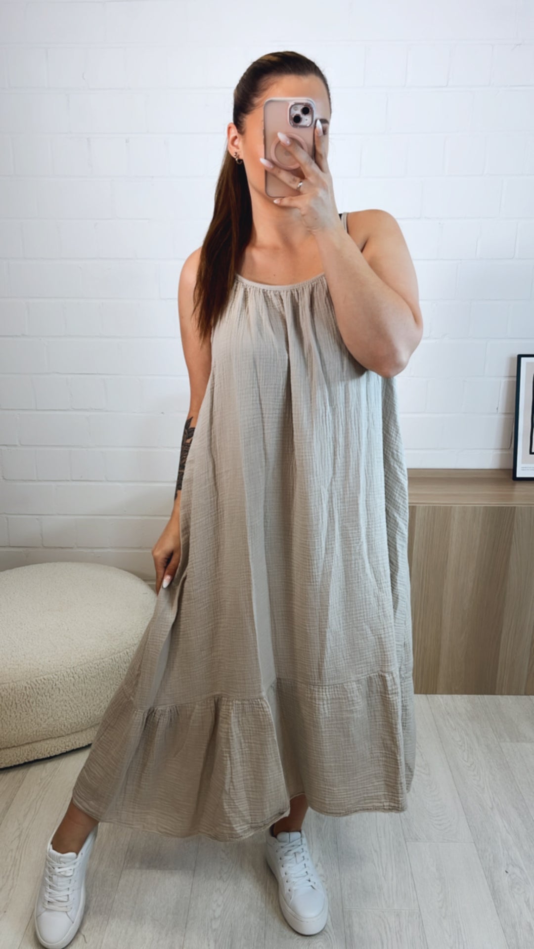 (Maxi-) Musselin Träger Kleid  / beige Art. 9769