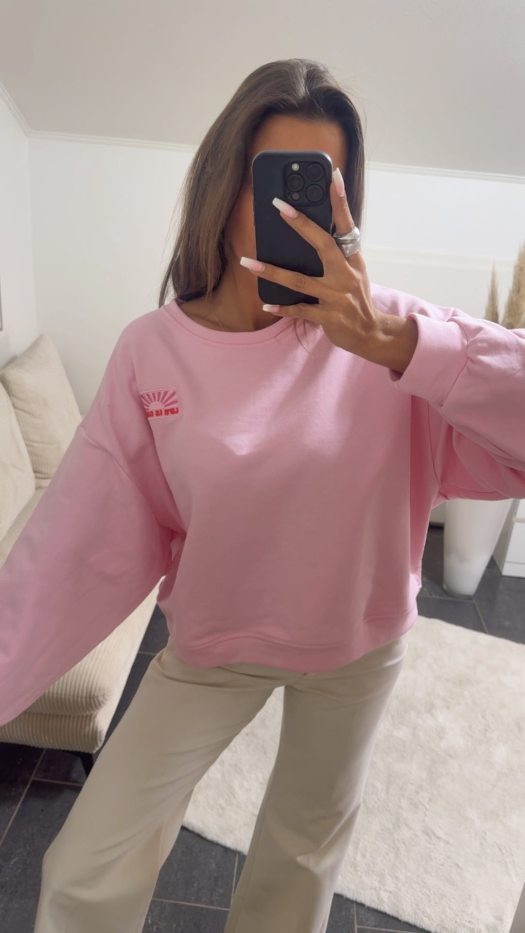 Sweater " Life is good " / rosa - soft pink Art. 13612