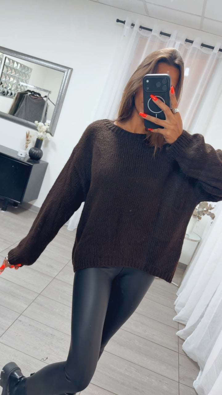 Strick Pullover mit Rundhalsausschnitt / braun Art. 16158