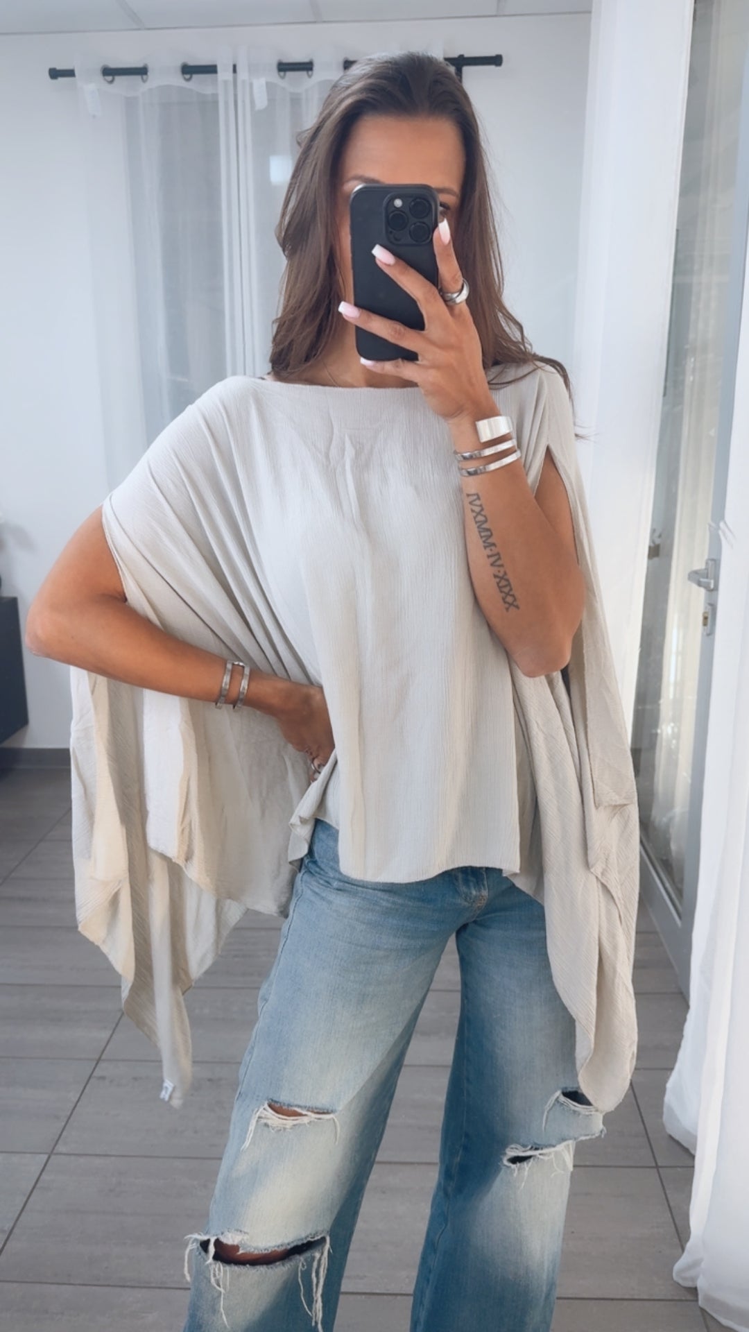 Multi Style Krepp Oberteil mit Bandeau Top / beige Art.14881