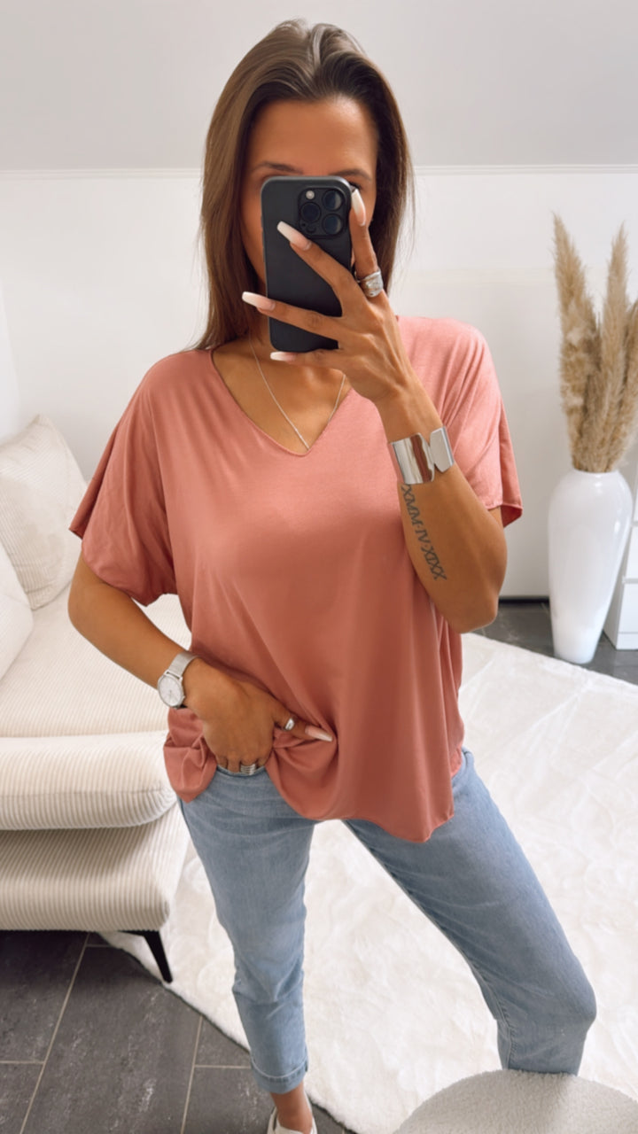 T-shirt Oberteil mit V-Ausschnitt / beere Art. 9295