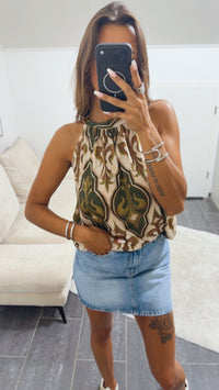 EDLE LILIE ärmelloses Top / khaki - braun - creme Art. 15398