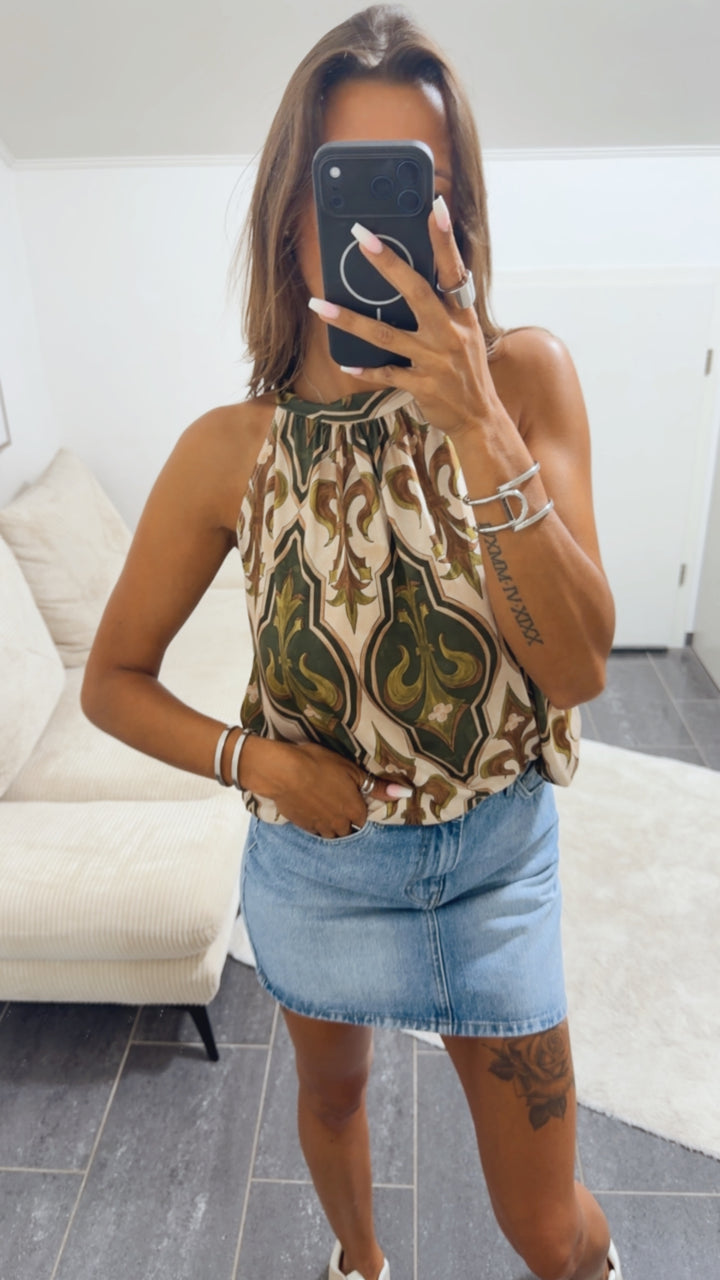 EDLE LILIE ärmelloses Top / khaki - braun - creme Art. 15398