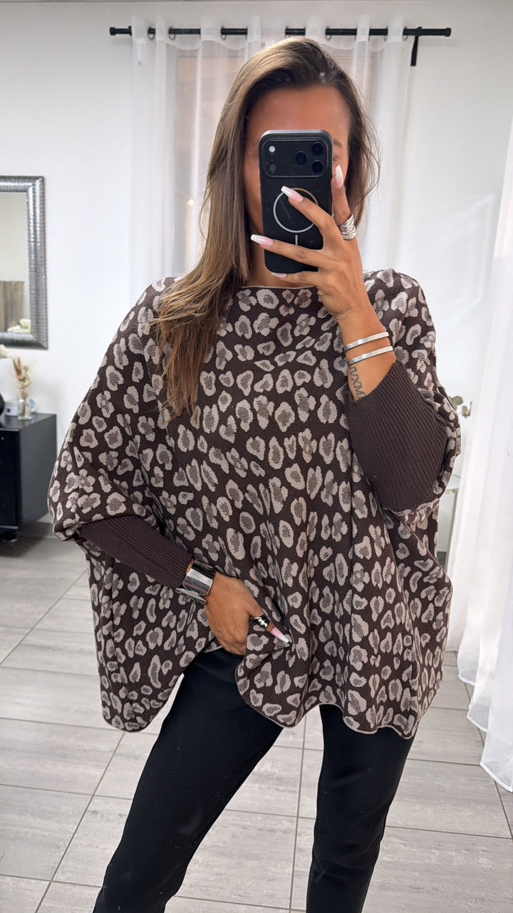 LEO ultra weicher Pullover mit Fledermausärmeln / schoko braun - light taupe Art. 12900