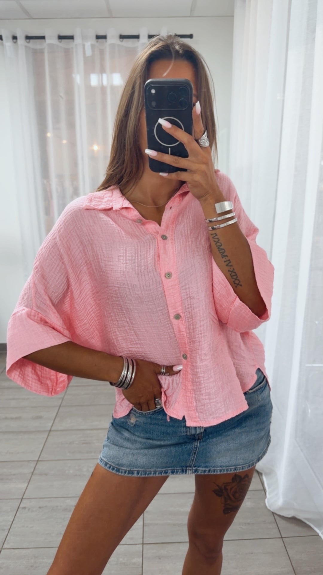 Lyocell - Viskose - Mix Bluse mit kurzen Armen / soft pink Art. 15385