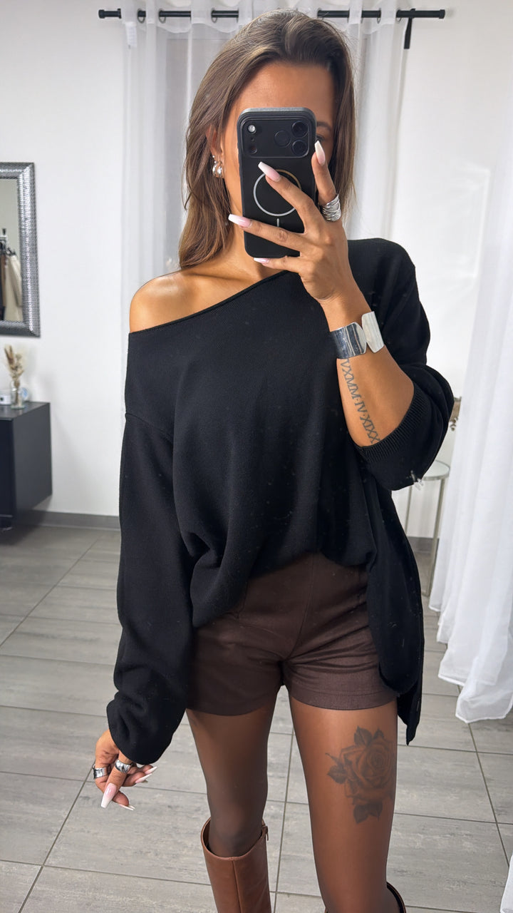 Basic Rundhals Oversize Pullover / schwarz Art.16389