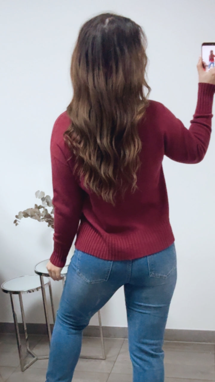 Feiner Strickpullover mit gerippten Akzenten / bordeaux Art.13881