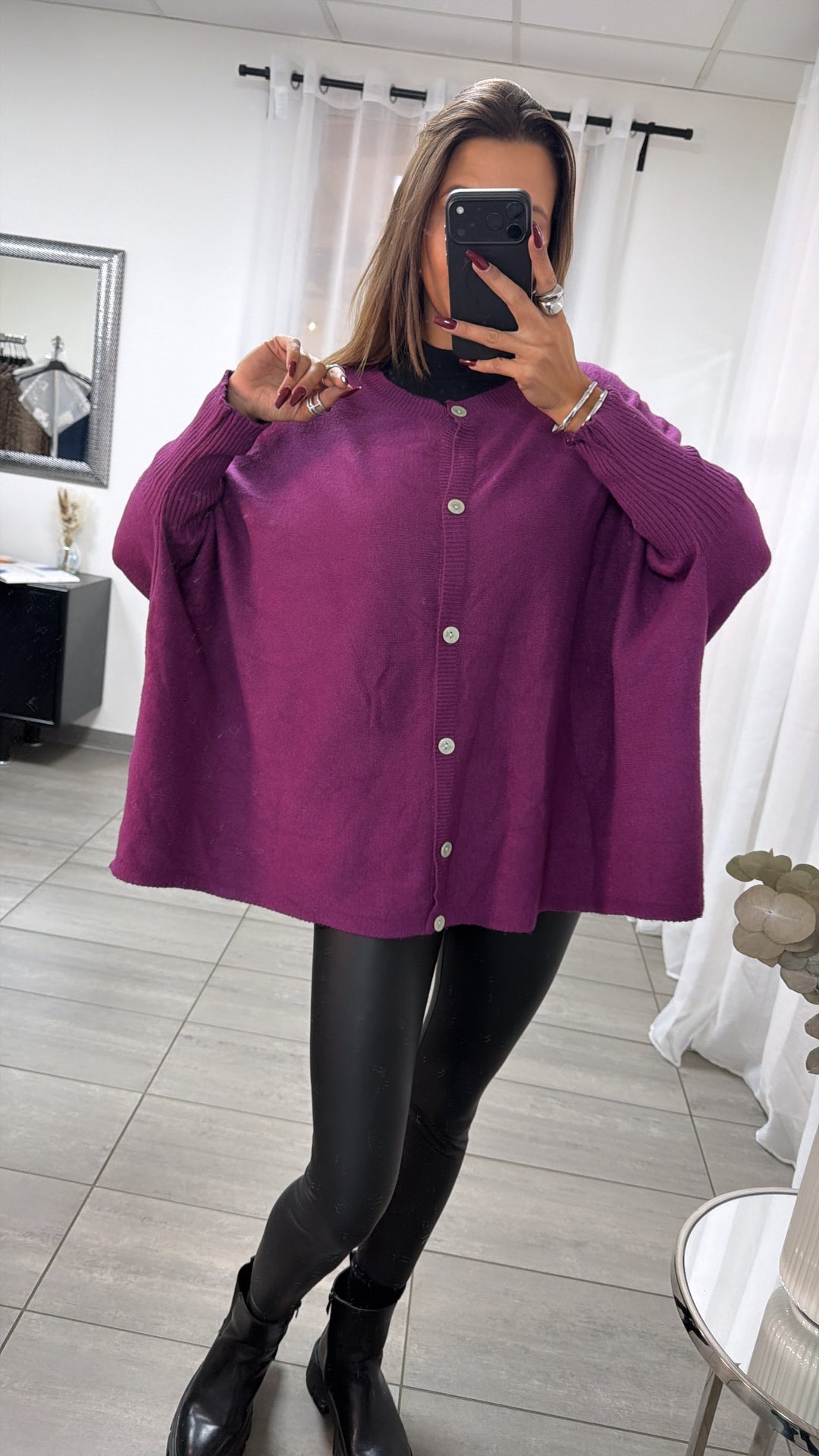 Cardigan / Pullover  - ultra weicher mit Fledermausärmeln / Magenta Art. 16687