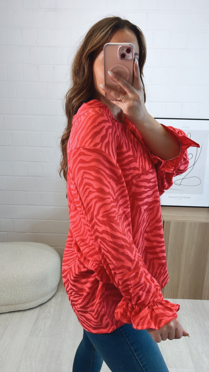 PREMIUM Summer Vibe Zebra Bluse / rot - pink Art. 9600