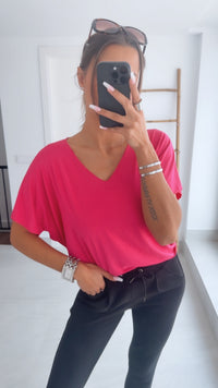 T-shirt Oberteil mit V-Ausschnitt / pink Art. 9794