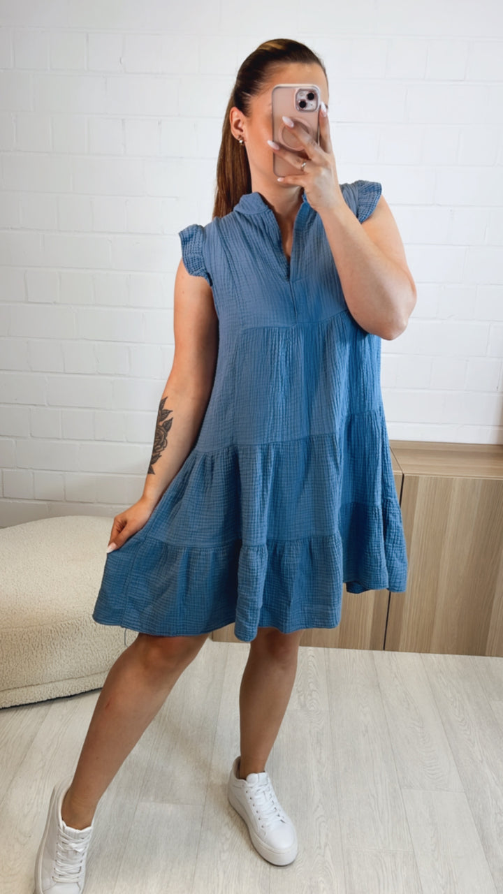 Musselin Hängerchen Kleid / denim blau Art. 9764