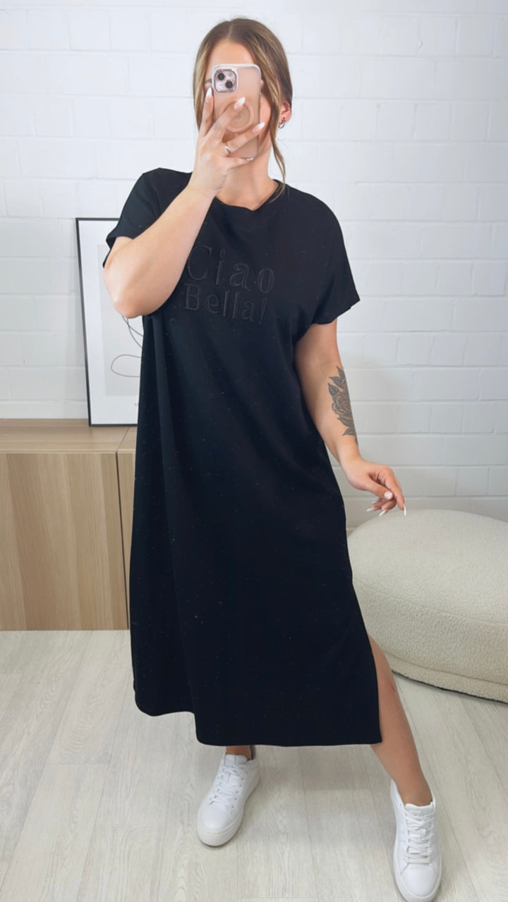 (Maxi-) T-shirt Kleid " Ciao " / schwarz Art. 9843