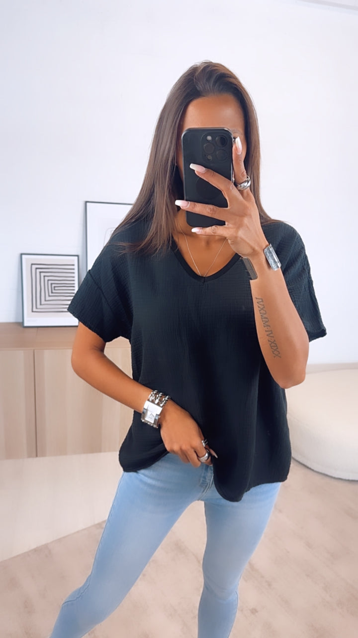 Musselin T-shirt, weiter Schnitt / schwarz Art. 6598
