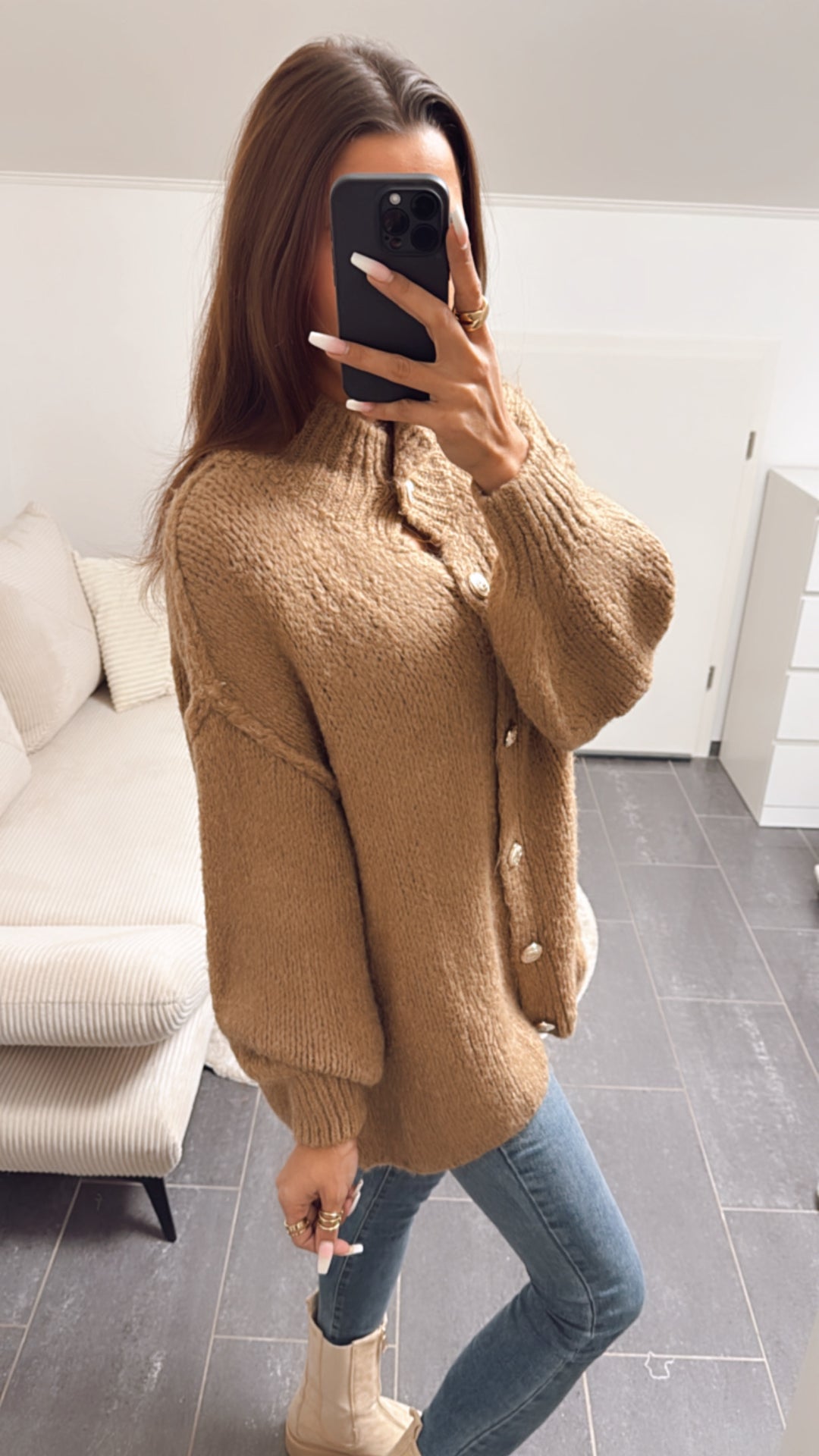 Kuschel Cardigan mit goldenen Knöpfen / camel Art. 8538