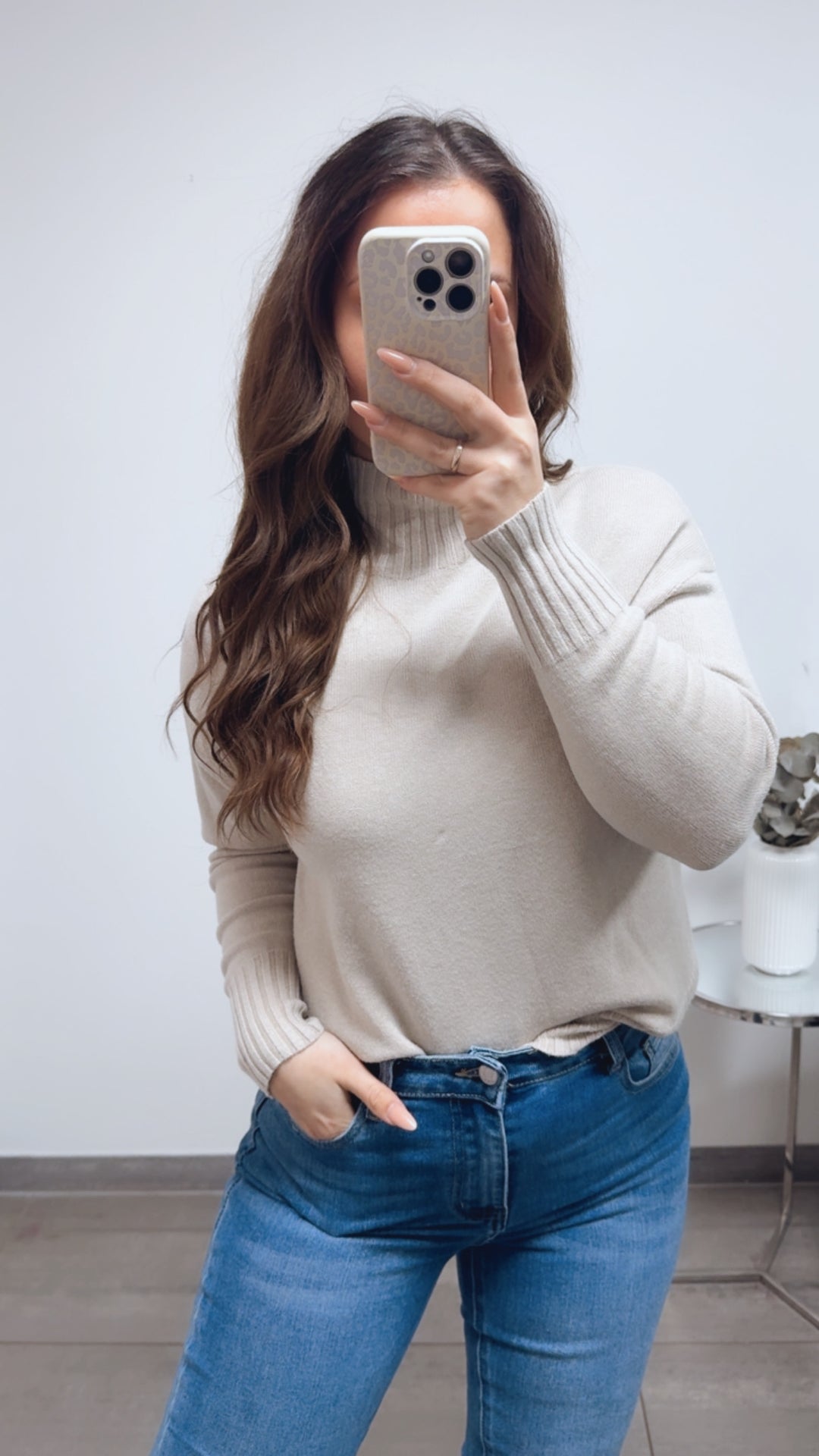 Feiner Strickpullover mit gerippten Akzenten / beige Art.13879