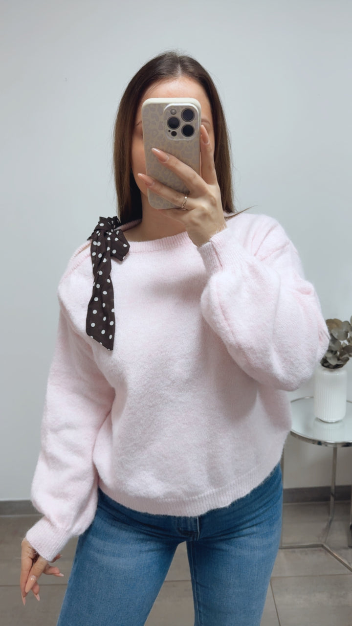 ONE SHOULDER Pullover, Punkte Schleife / soft rosa Art. 13819