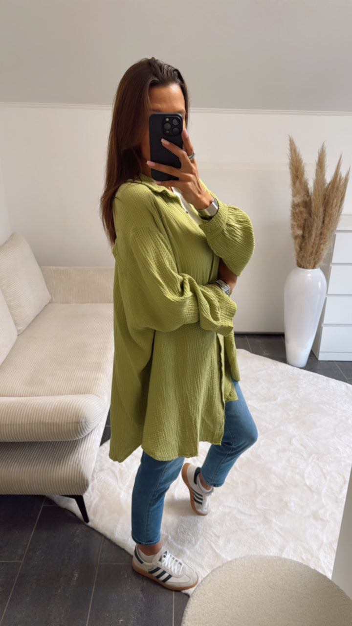 LANGE Oversize Musselin Bluse / soft matcha Art. 9285