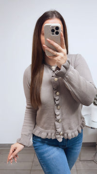 VOLANT leichter Strick Cardigan, goldene Knöpfe / taupe Art. 13812