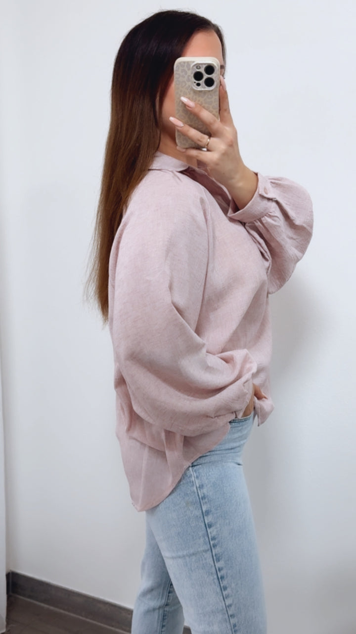 Oversize Blusen Oberteil mit Kragen / rosa Art. 14255